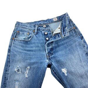 Levis 501 Selvedge Skinny Jeans Womens Size 26 White Oak Cone Denim Distressed
